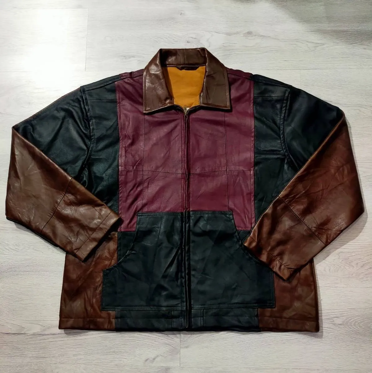 💥 GRAND SALE 💥 Reworked Leather Cut & Sew Mixed Color Jacket made using Different Jackets - 50 Pcs