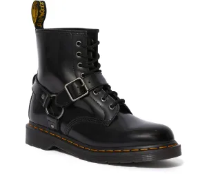 1460 Harness Black Polished Smooth Leather Lace Up Boot