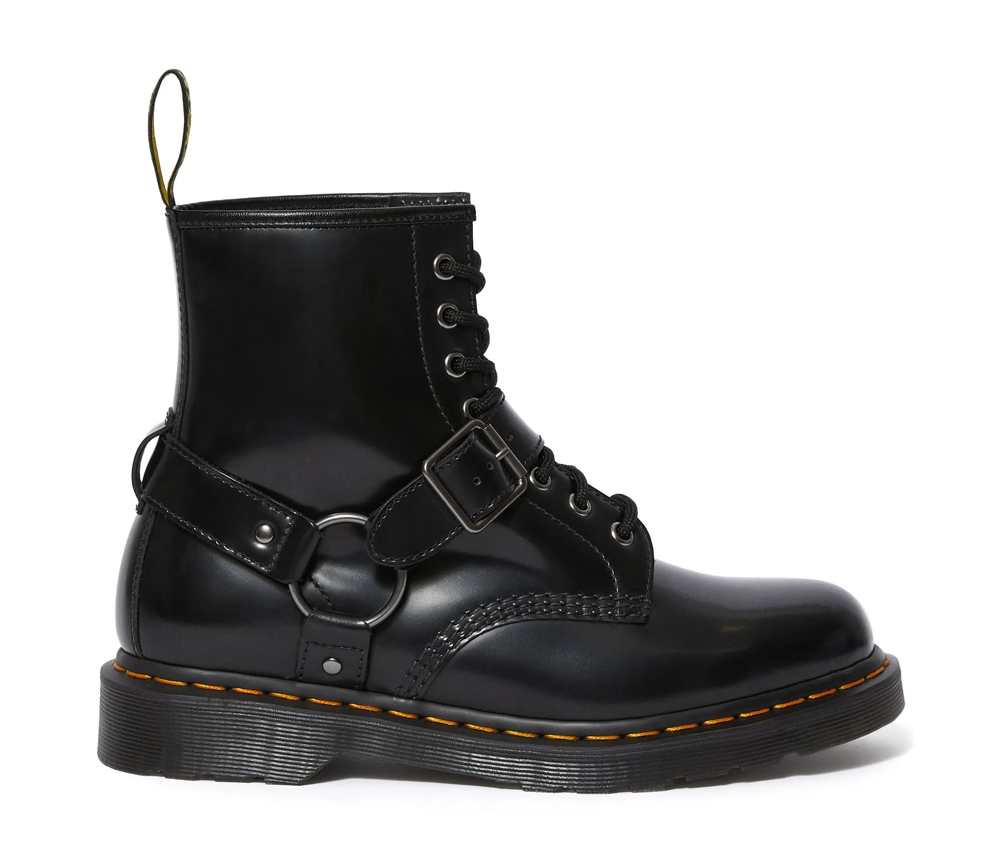 1460 Harness Black Polished Smooth Leather Lace Up Boot