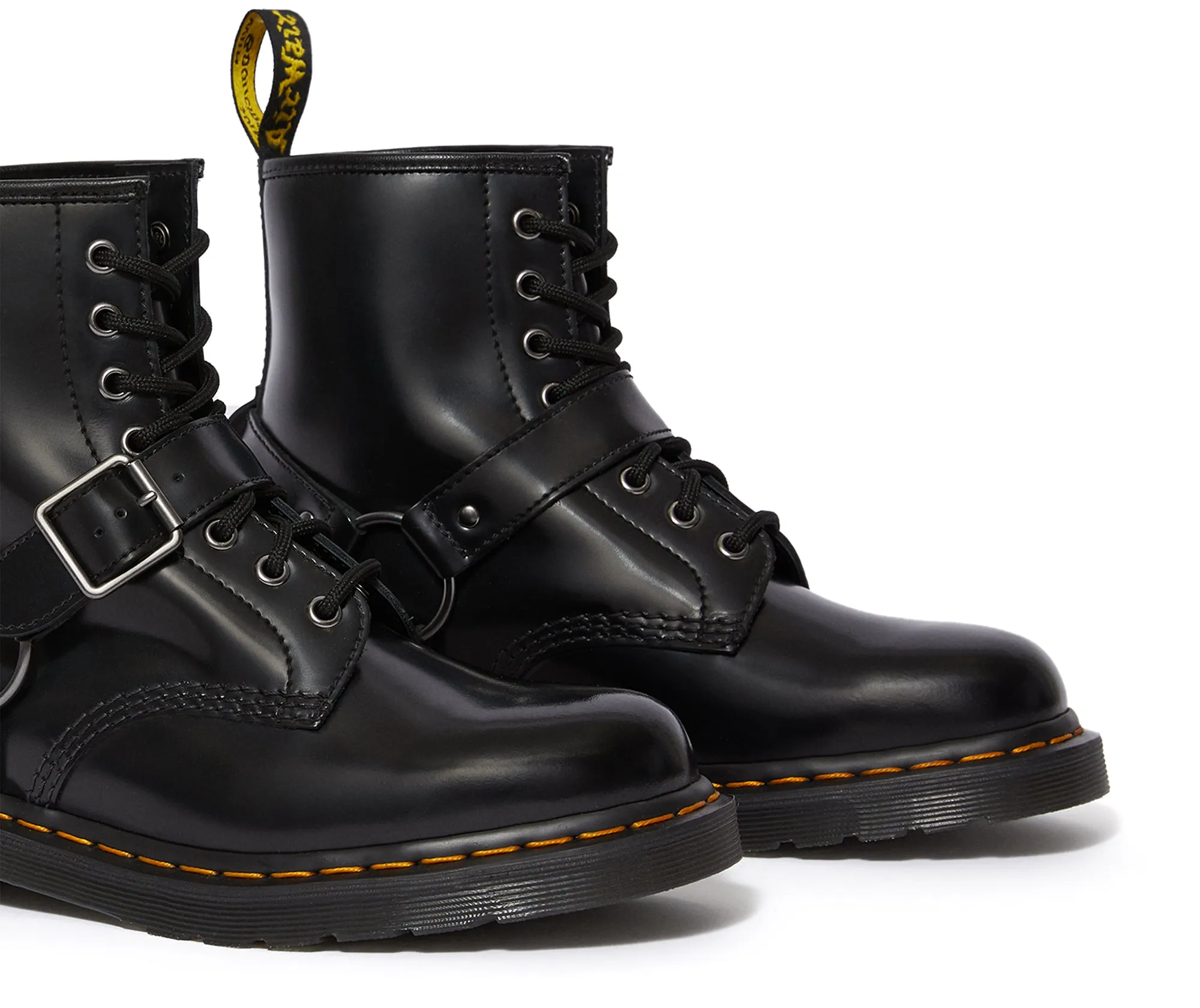 1460 Harness Black Polished Smooth Leather Lace Up Boot