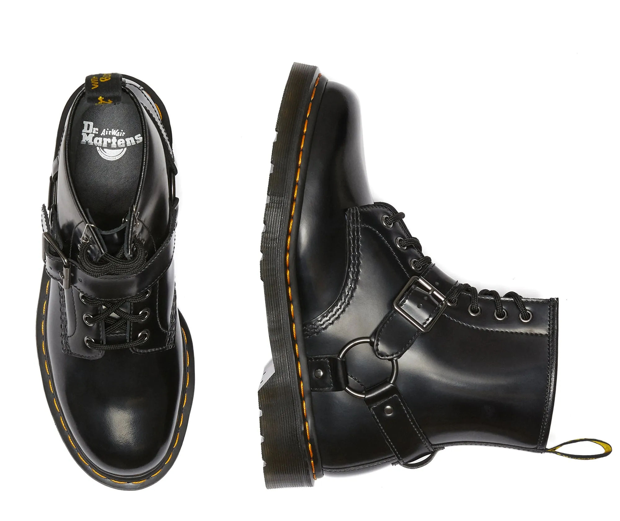 1460 Harness Black Polished Smooth Leather Lace Up Boot