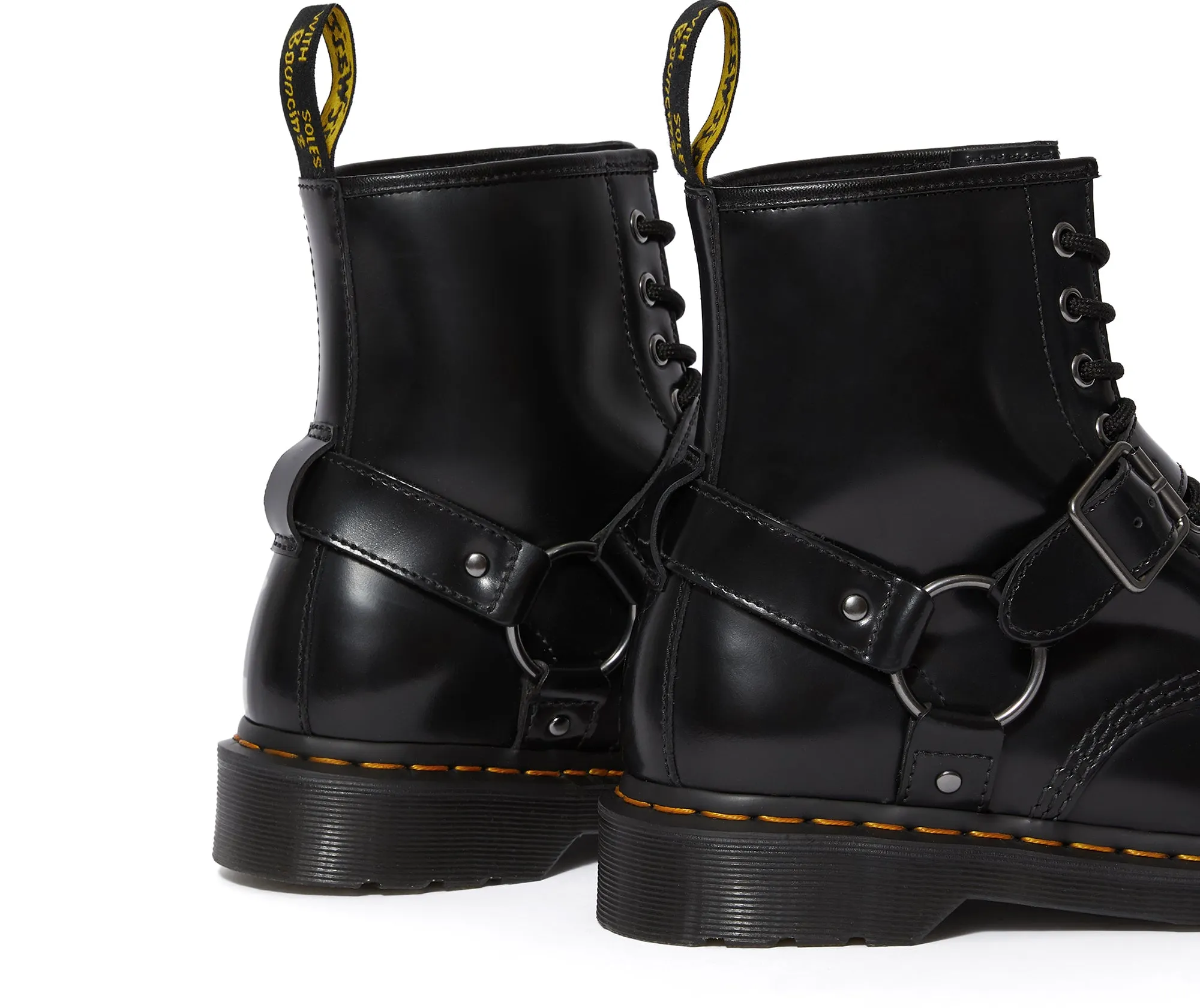 1460 Harness Black Polished Smooth Leather Lace Up Boot