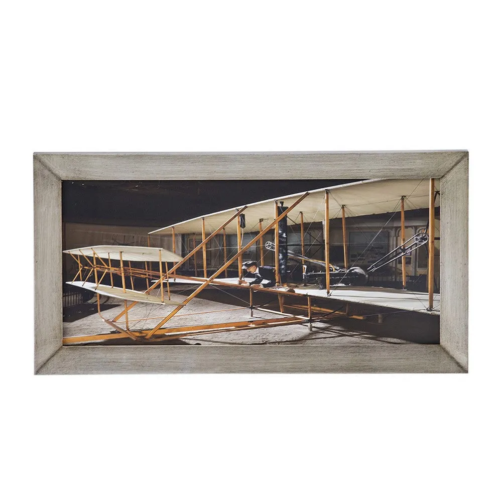 16 x 30 Wall Art, Traditional Vintage Plane Design, Canvas, Brown, Black By Casagear Home