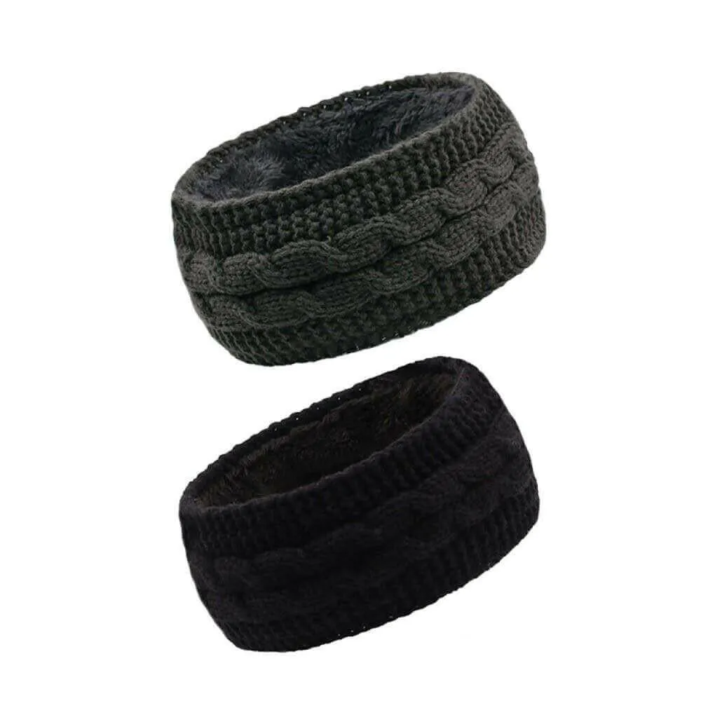 2 Pcs Winter Ears Warmer Headbands Women Cable Thick Knit Fuzzy Fleece