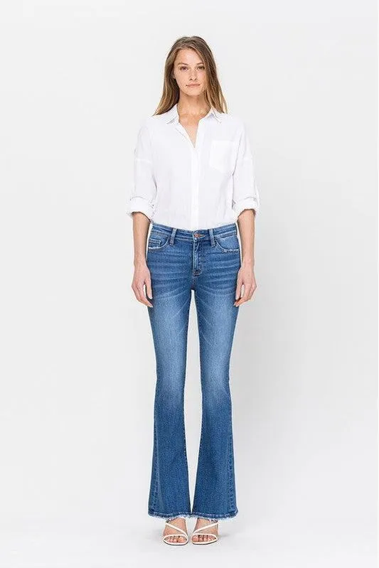 34 Inch Mid Rise Flare Denim Jeans