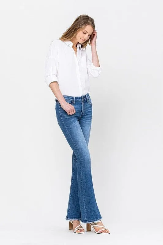 34 Inch Mid Rise Flare Denim Jeans