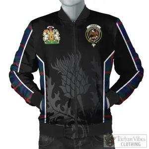 Agnew Tartan Bomber Jacket with Family Crest and Scottish Thistle Vibes Sport Style