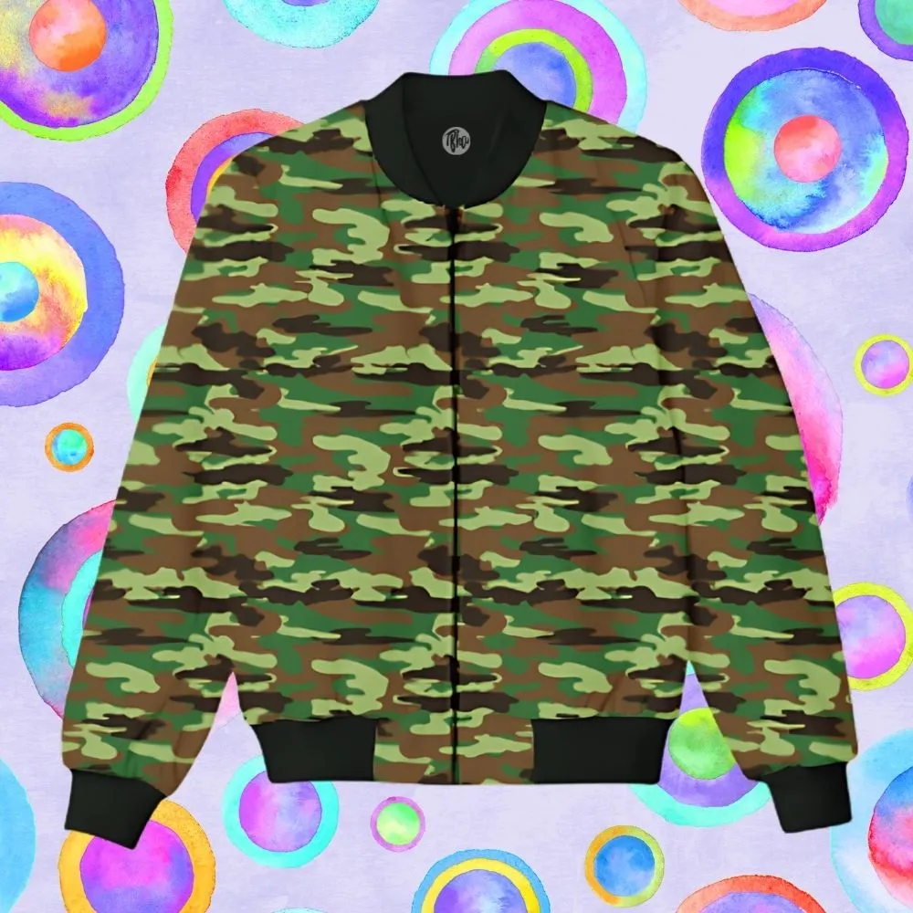 Army Theme Camouflage All Over Printed Bomber Jacket