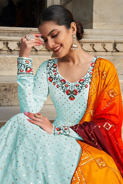 Beautiful Georgette Thread & Sequence Embroidered Work Gown