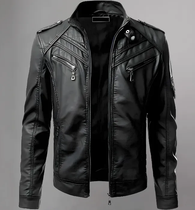 Biker Regular Fit Casual Black Leather Jacket