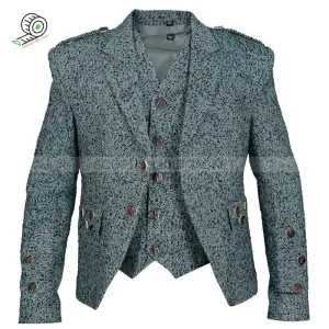 Black and Blue Wool Argyll Jacket with Vest