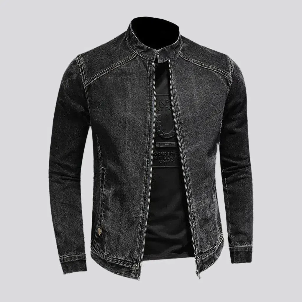 Black biker men's jean jacket