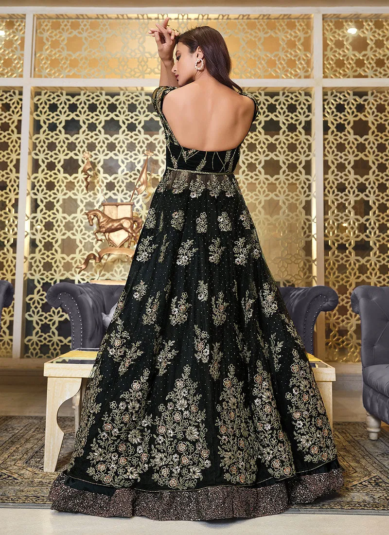 Black Embroidered Flared Anarkali Lehenga Suit