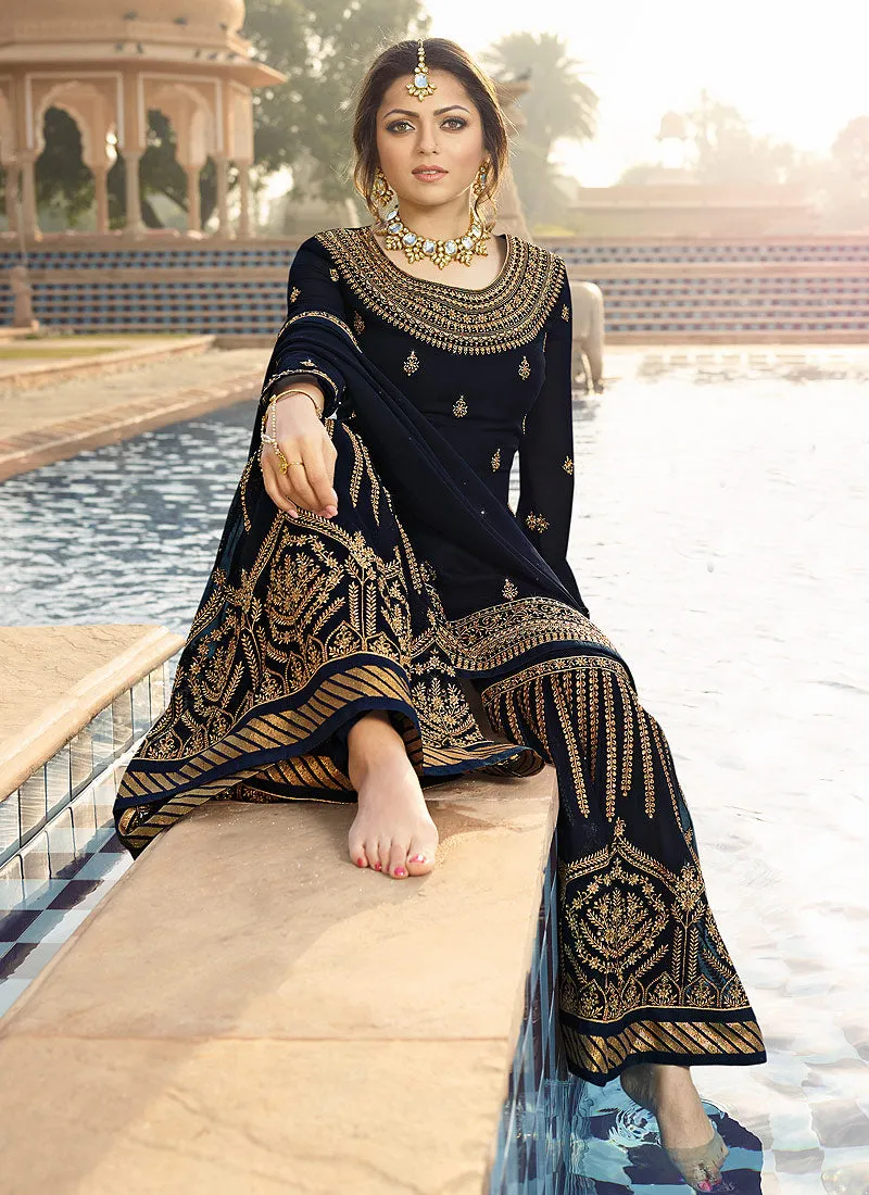 Black Ethic Embroidered Pakistani Gharara Suit