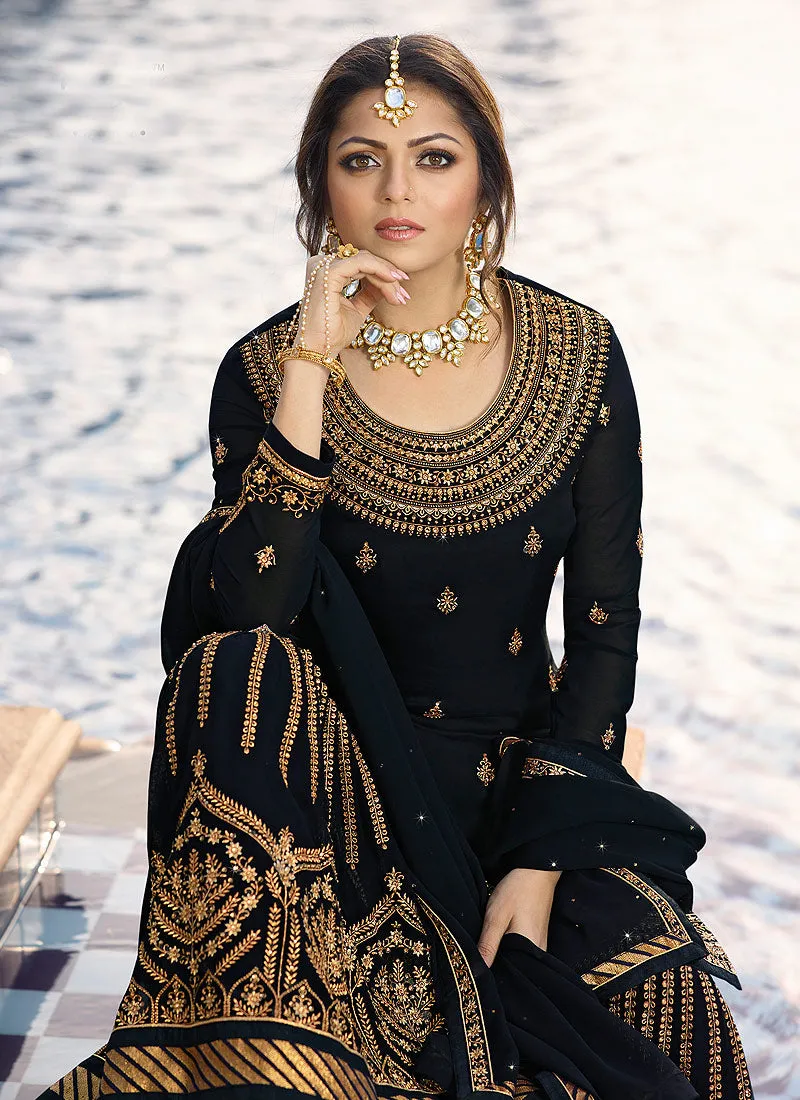 Black Ethic Embroidered Pakistani Gharara Suit