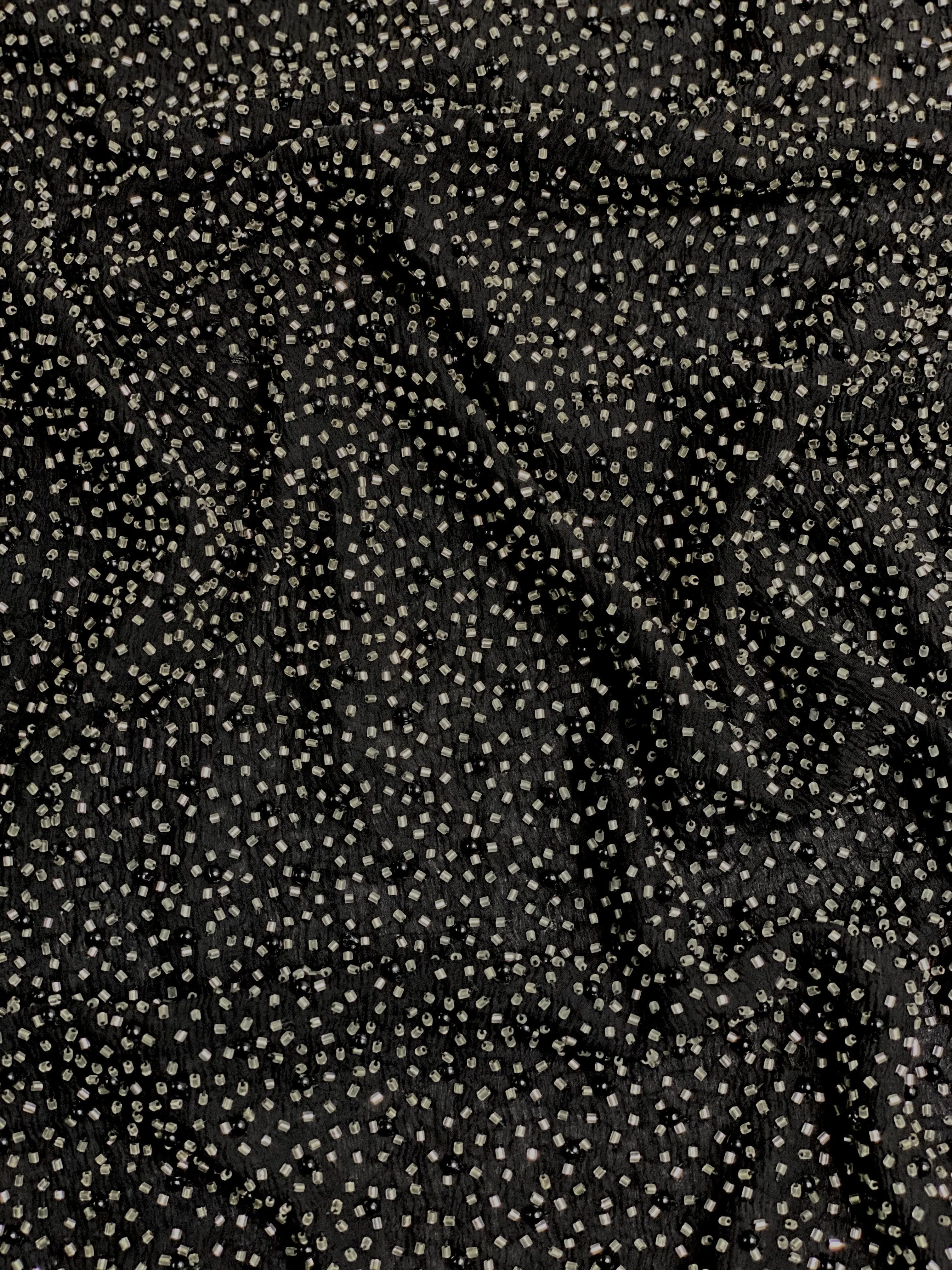 Black Sequin & Beads On Silk Chiffon JEC-011-8 Fabric