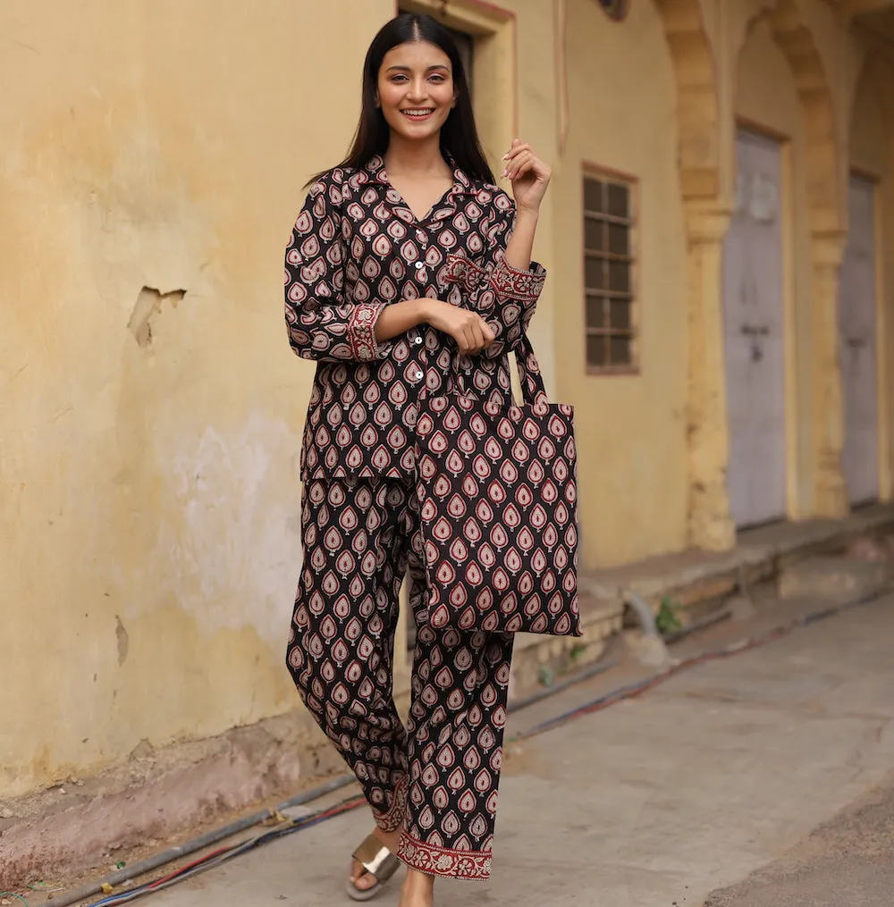 Block Printed Pajama Set: Bagru