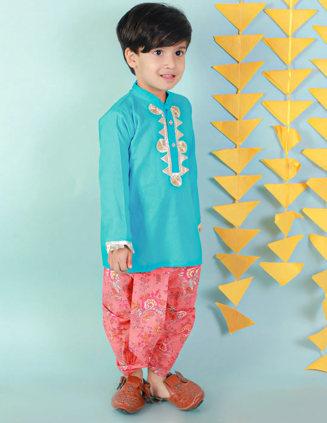 Boy's Blue Color Kurta with floral dhoti - KID1 Boys