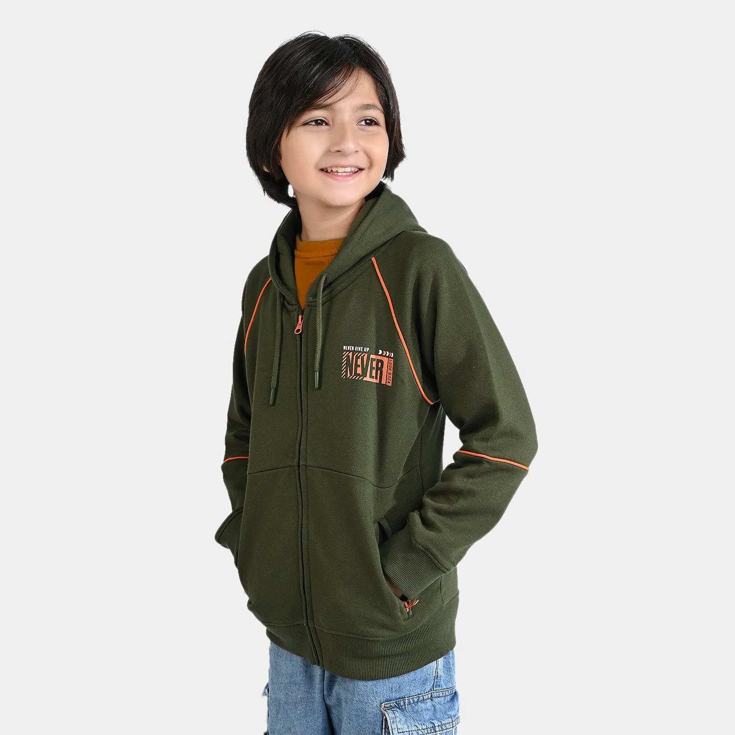 Boys Fleece Knitted Jacket Never Give Up-Rifle.Green