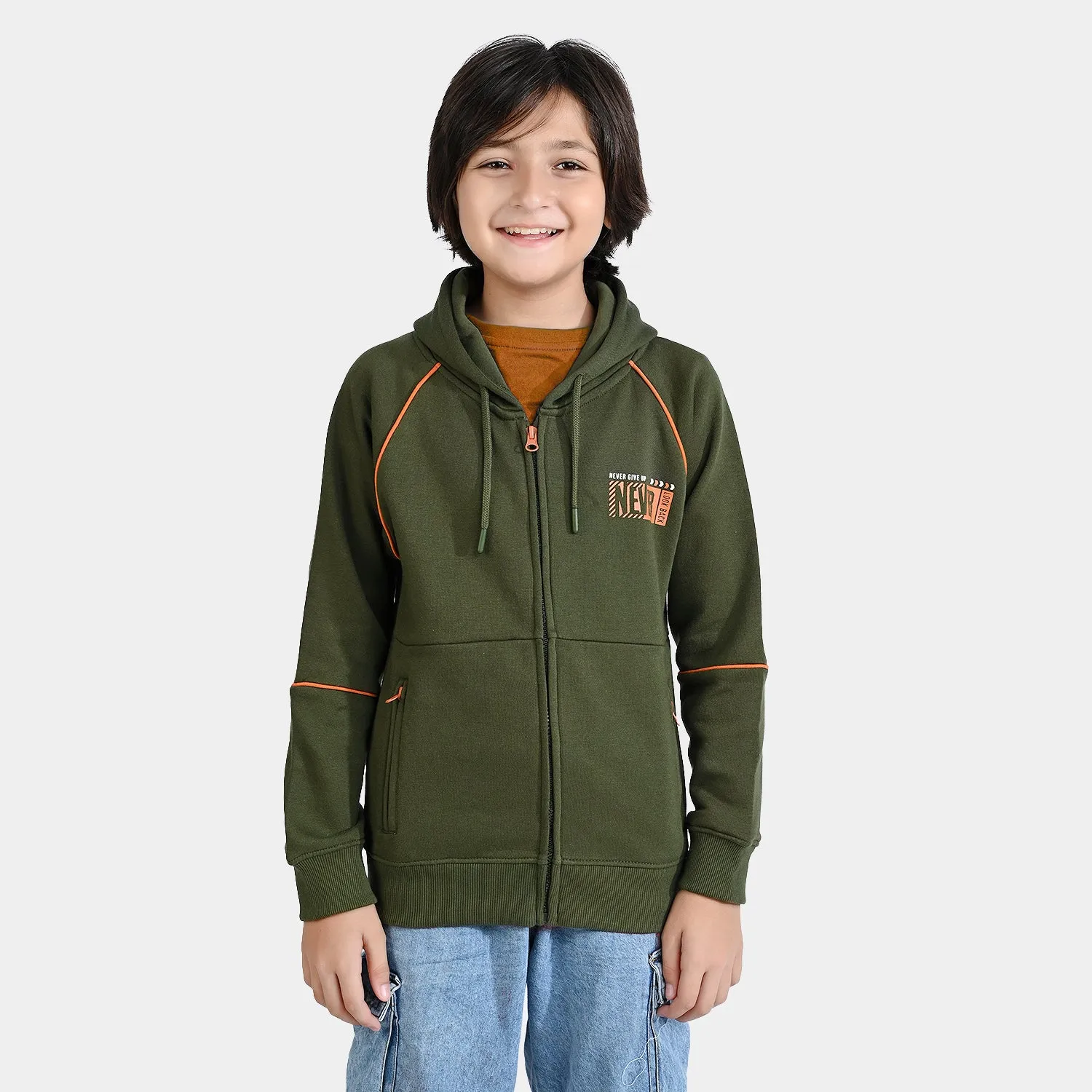 Boys Fleece Knitted Jacket Never Give Up-Rifle.Green