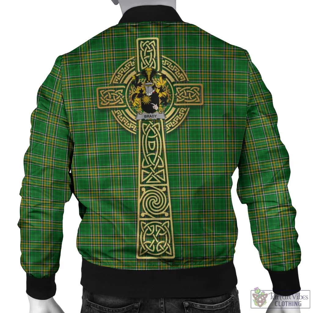 Brady Irish Clan Tartan Bomber Jacket with Coat of Arms Celtic Tree of Life Style