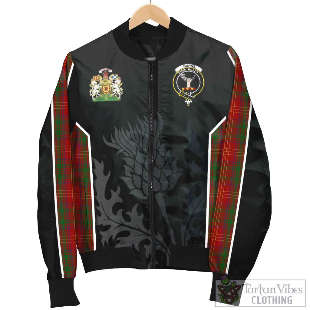 Burns Tartan Bomber Jacket with Family Crest and Scottish Thistle Vibes Sport Style