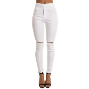 Button Fly Ripped High Waist Skinny Denim Jeans