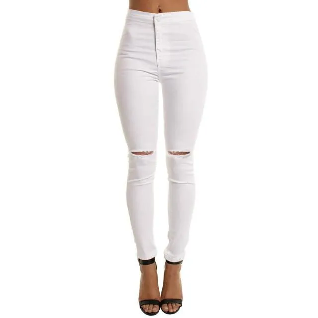 Button Fly Ripped High Waist Skinny Denim Jeans