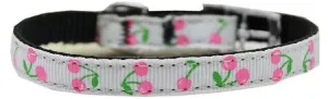 Cherries Nylon Dog Collar with classic buckle 3-8" White Size 16