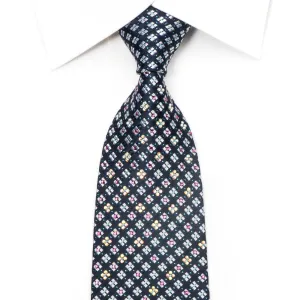 Daks Men's Silk Necktie Silver Checkered On Navy Sparkling With Rhinestones