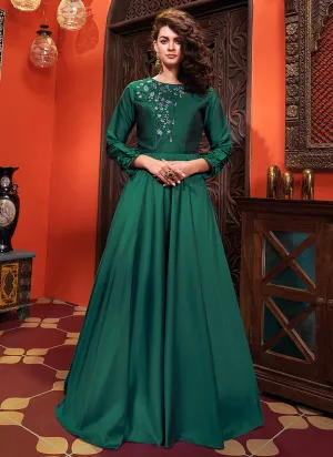 Dark Green Designer Silk Gown