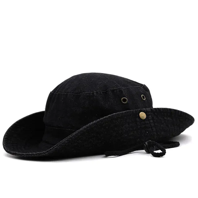 Denim Cowboy Bucket Hat with String Sun Hat