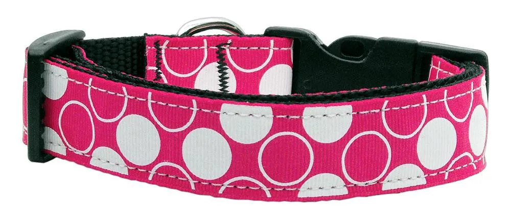 Diagonal Dots Nylon Collar  Bright Pink Medium