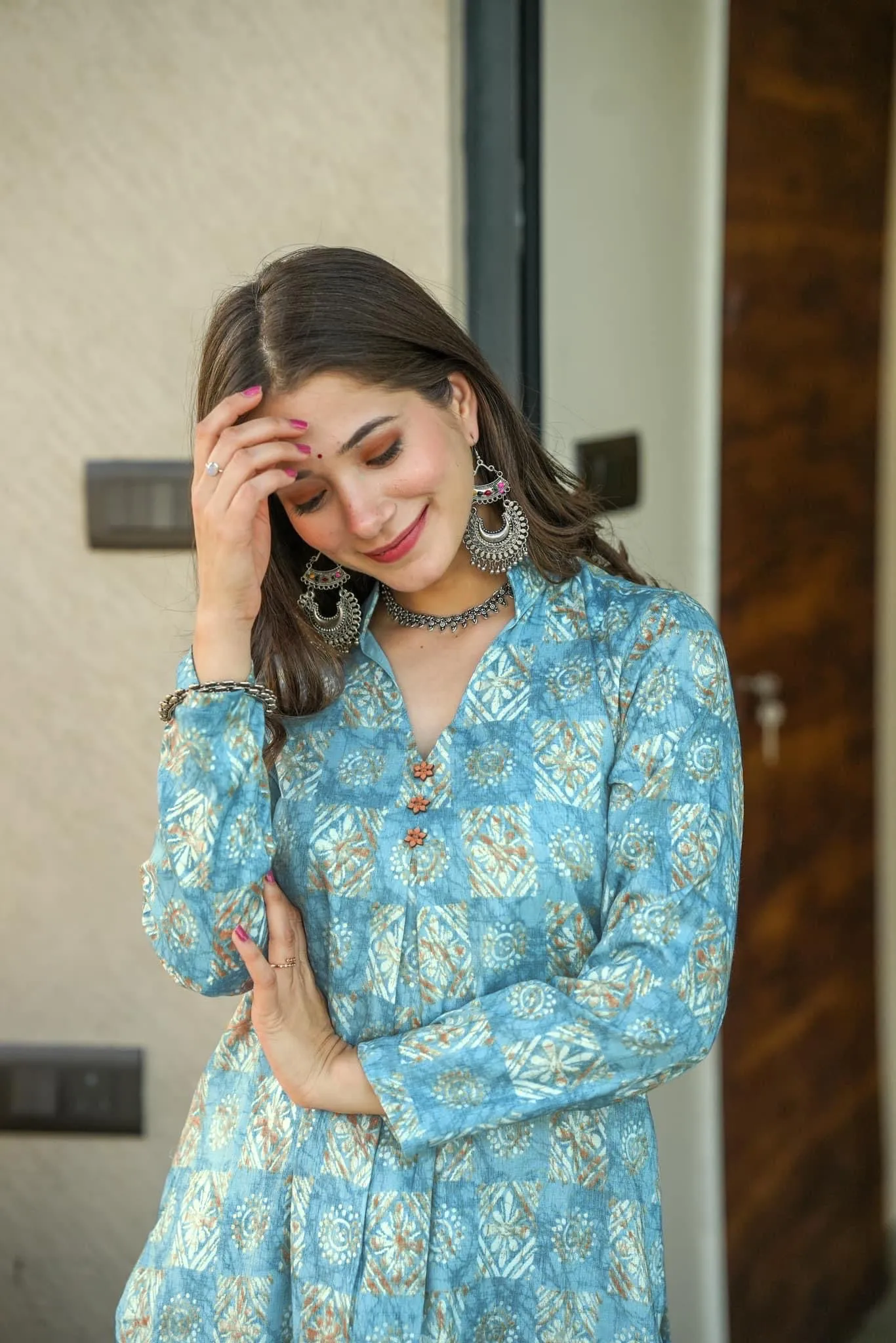 Electric Blue Pure Maslin Kurti Set - Heavy Digital Print