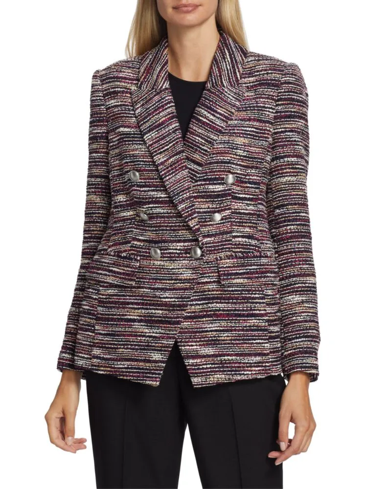 Elie Tahari Tweed Double Breasted Jacket, Brown Multi