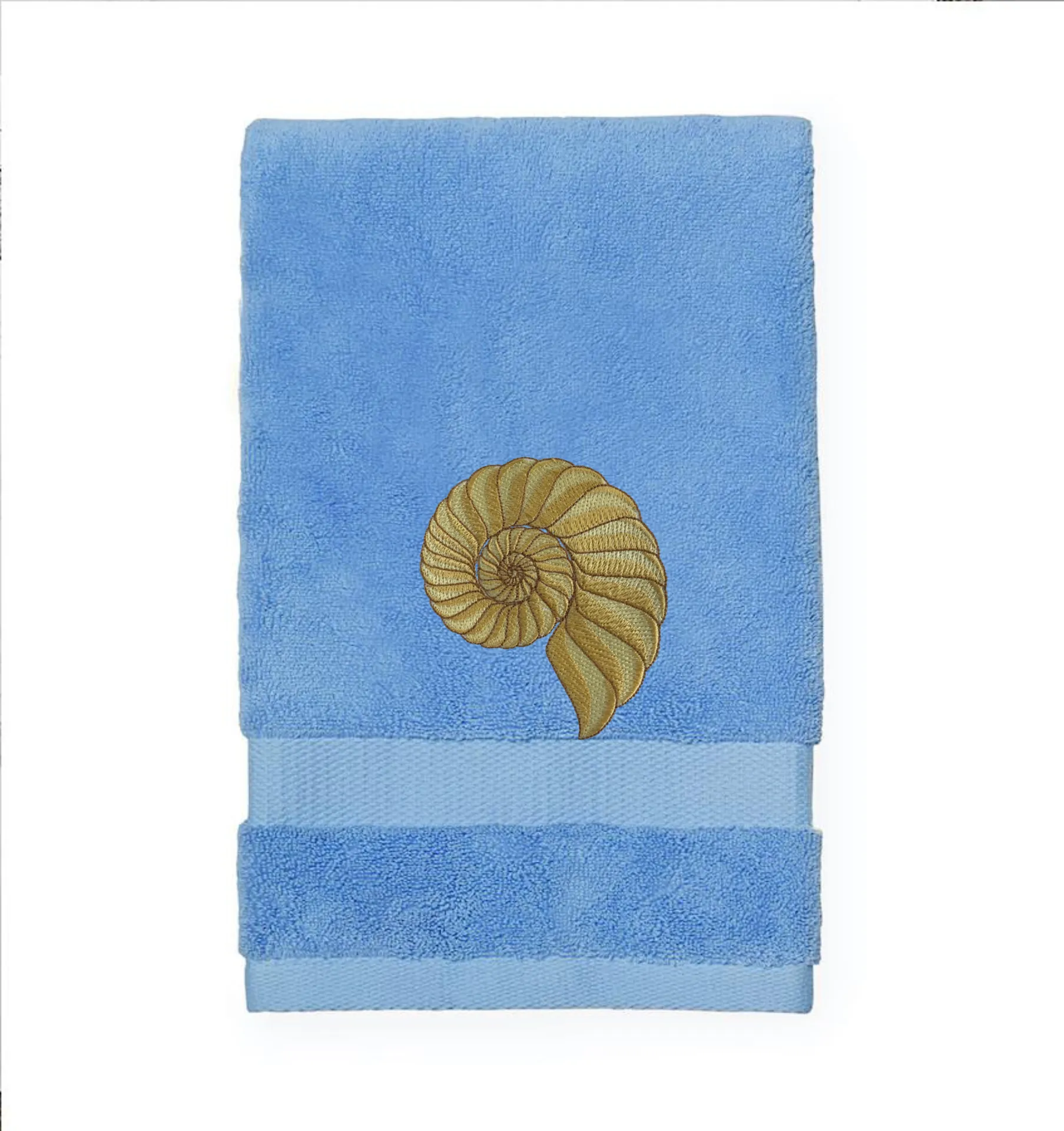 Embroidered Nautilus Shell Hand Towel. Elegant Nautilus in Beige or Green Embroidery with choice of towel color