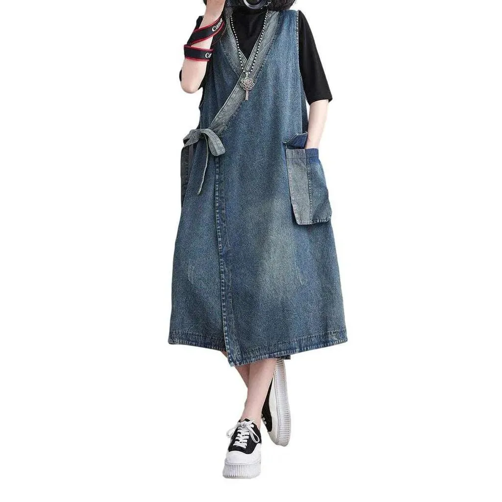 Fashionable asymmetric denim dress