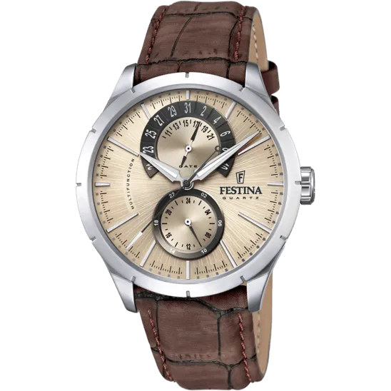 Festina Retro Leather Multifunction Mens Watch I Model F16573/9 Quartz Movement