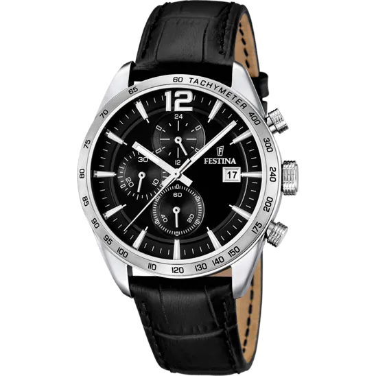 Festina Timeless Chronograph Leather Chronograph Mens Watch I Model F16760/4 Quartz Movement