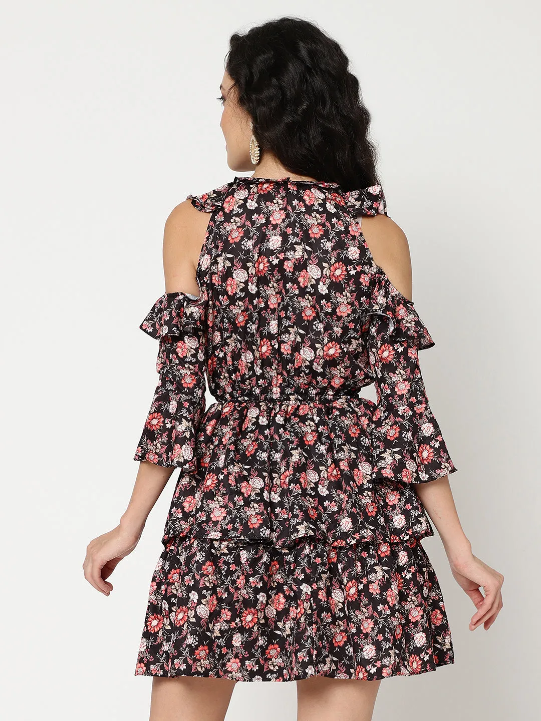 Floral Multicolor Digital Printed Dress With Ruffles