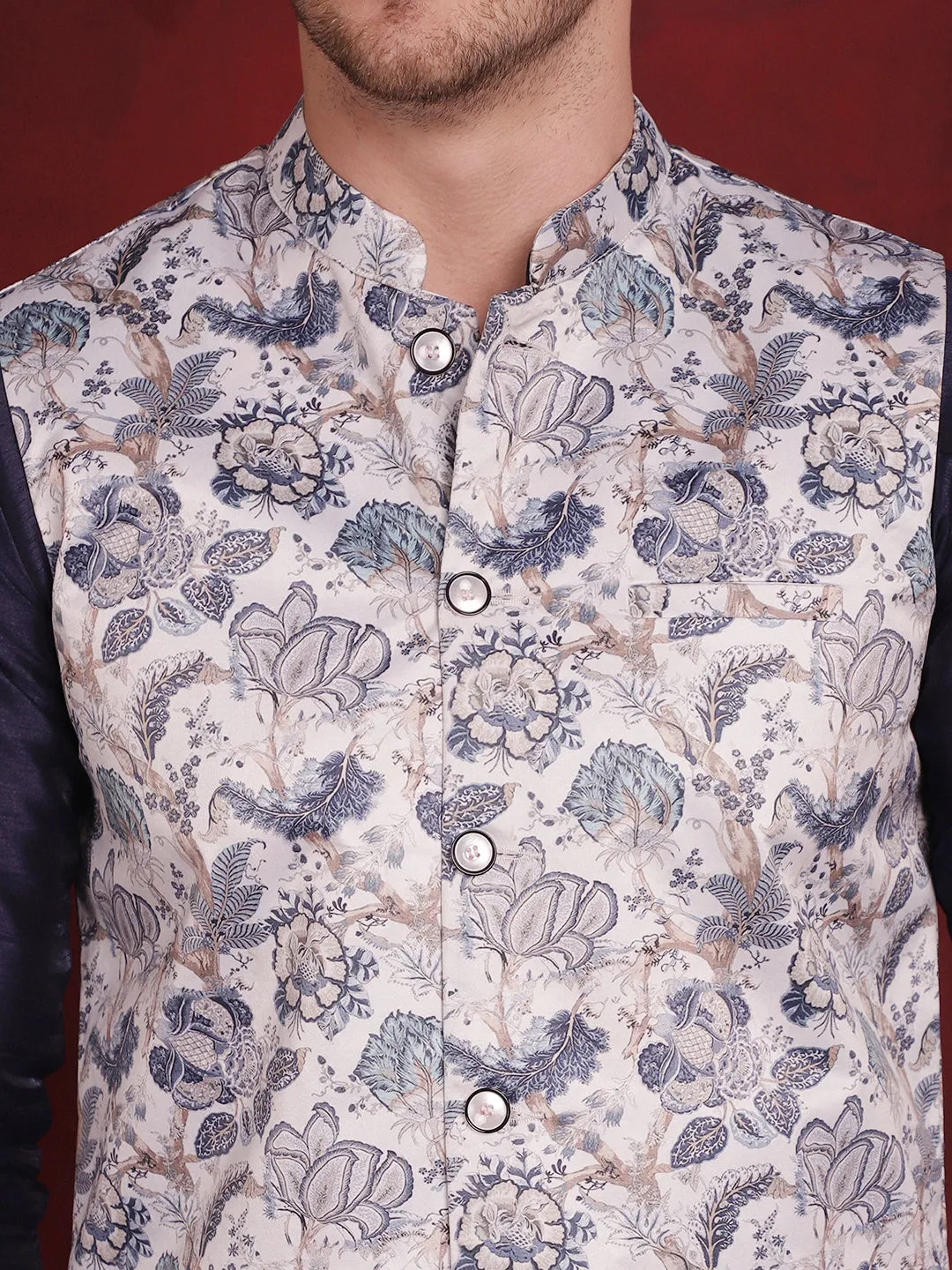 Floral Printed Nehru Jacket