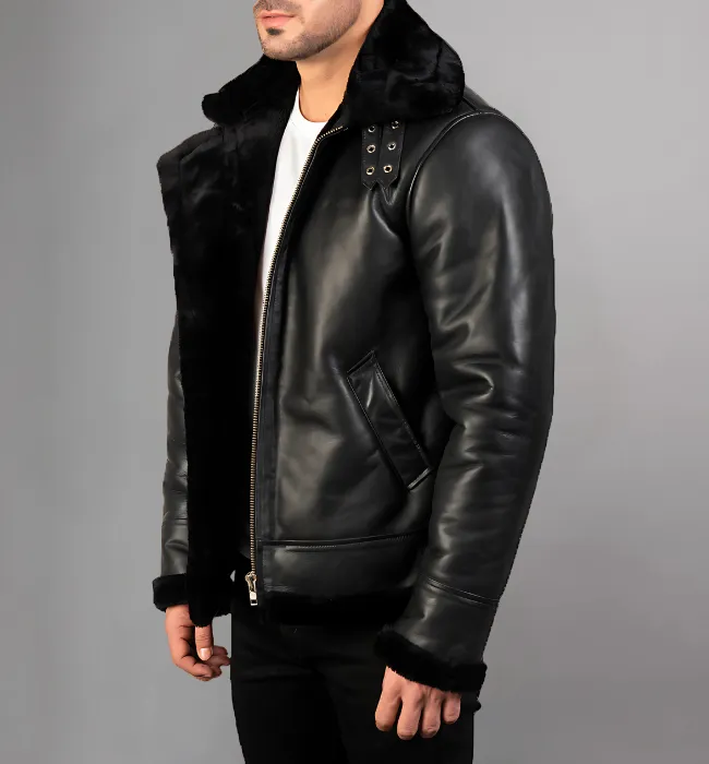 Francis B-3 Black & White Leather Bomber Jacket