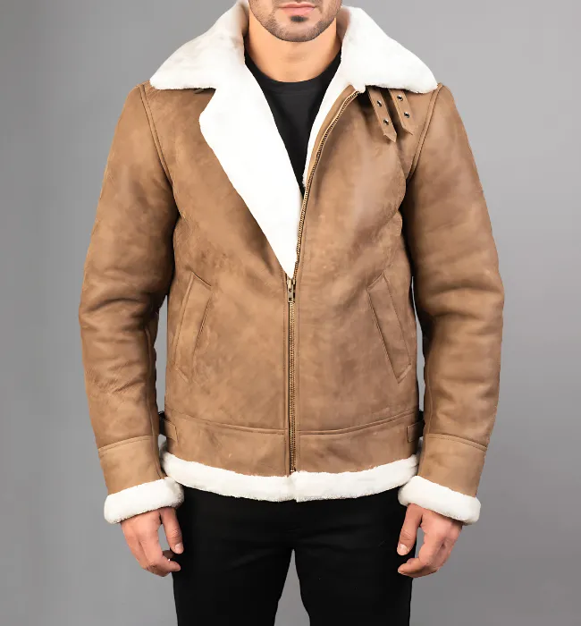 Francis B-3 Black & White Leather Bomber Jacket