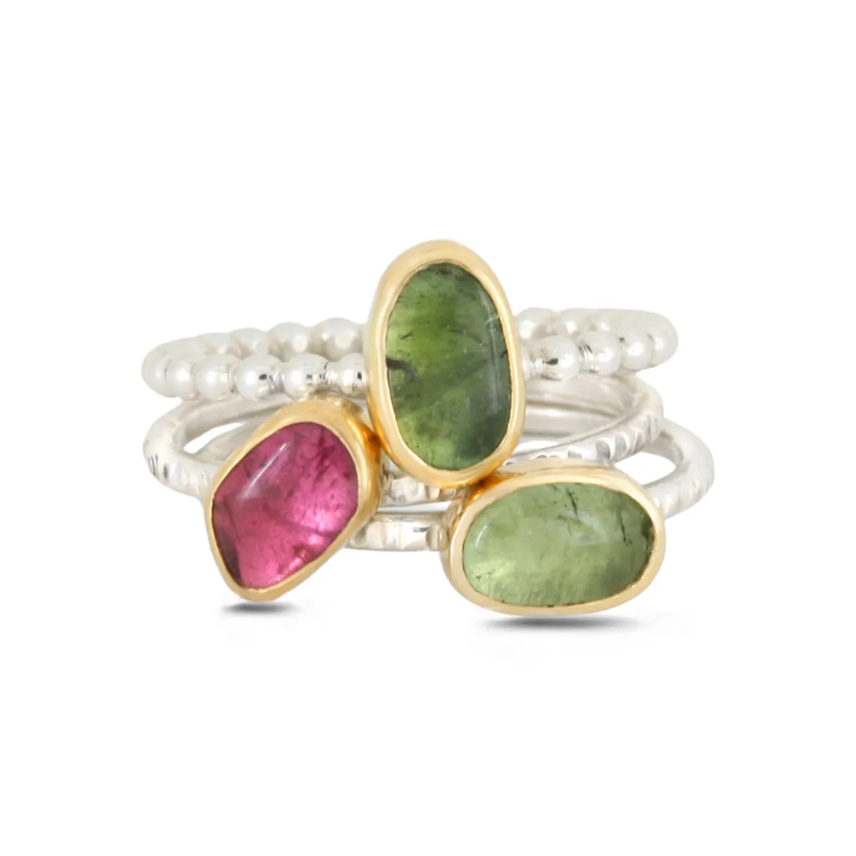 Freeform Green Tourmaline Ring in 14k Gold and Silver - PEBBLE #2