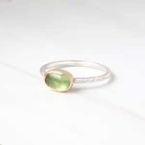 Freeform Green Tourmaline Ring in 14k Gold and Silver - PEBBLE #2