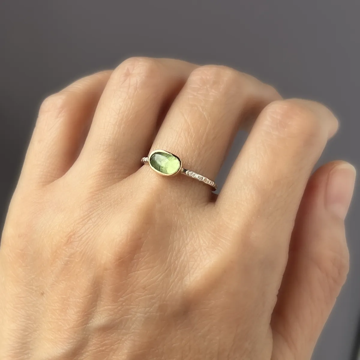 Freeform Green Tourmaline Ring in 14k Gold and Silver - PEBBLE #2