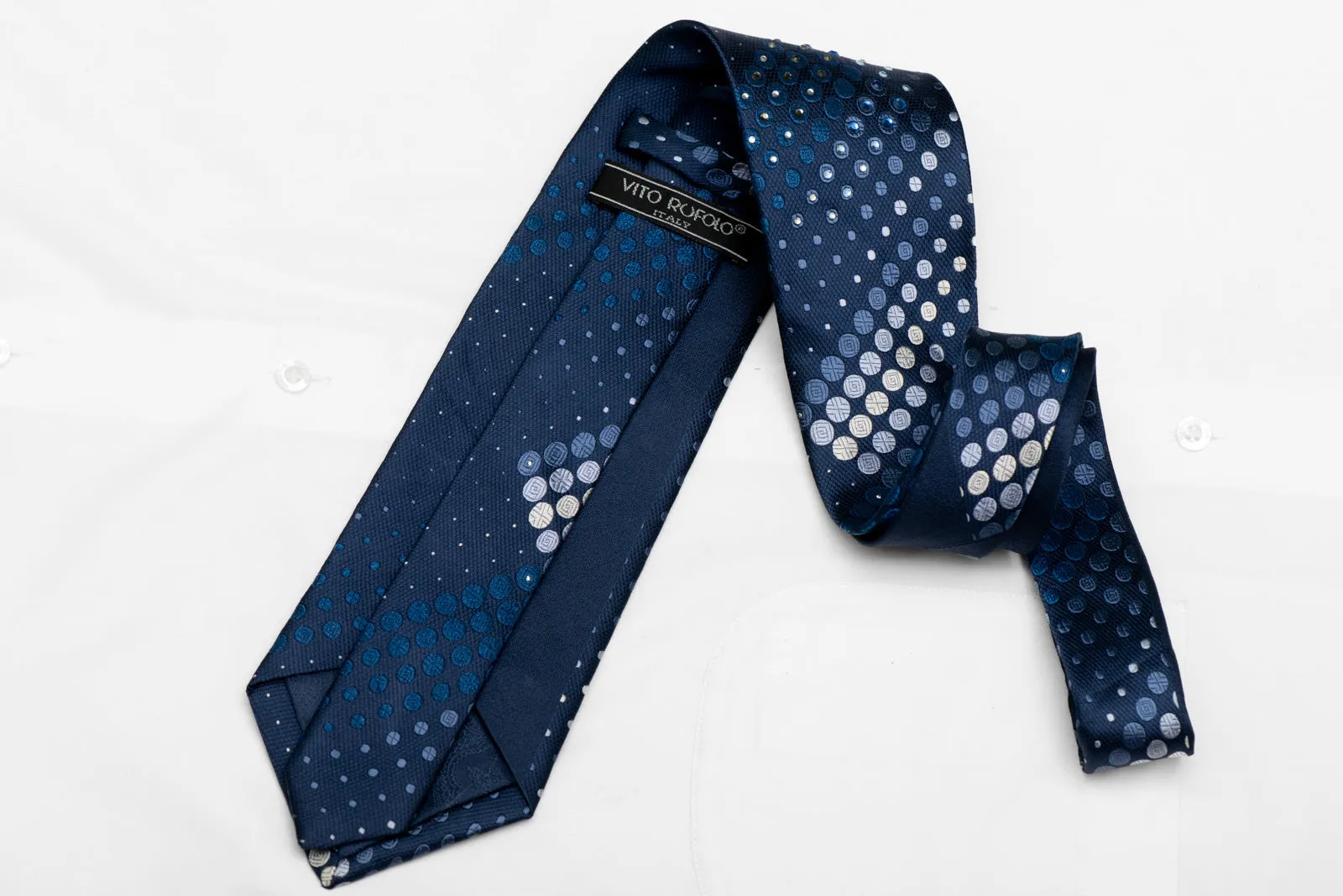 Geometric Dots On Blue Rhinestone Silk Necktie