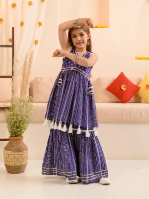 Girls Ethnic Motifs Printed Regular Pure Cotton Kurti With Sharara - Ps Peaches