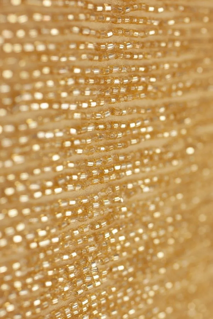 Gold Micro Bugle Beads on Silk Georgette Fabric