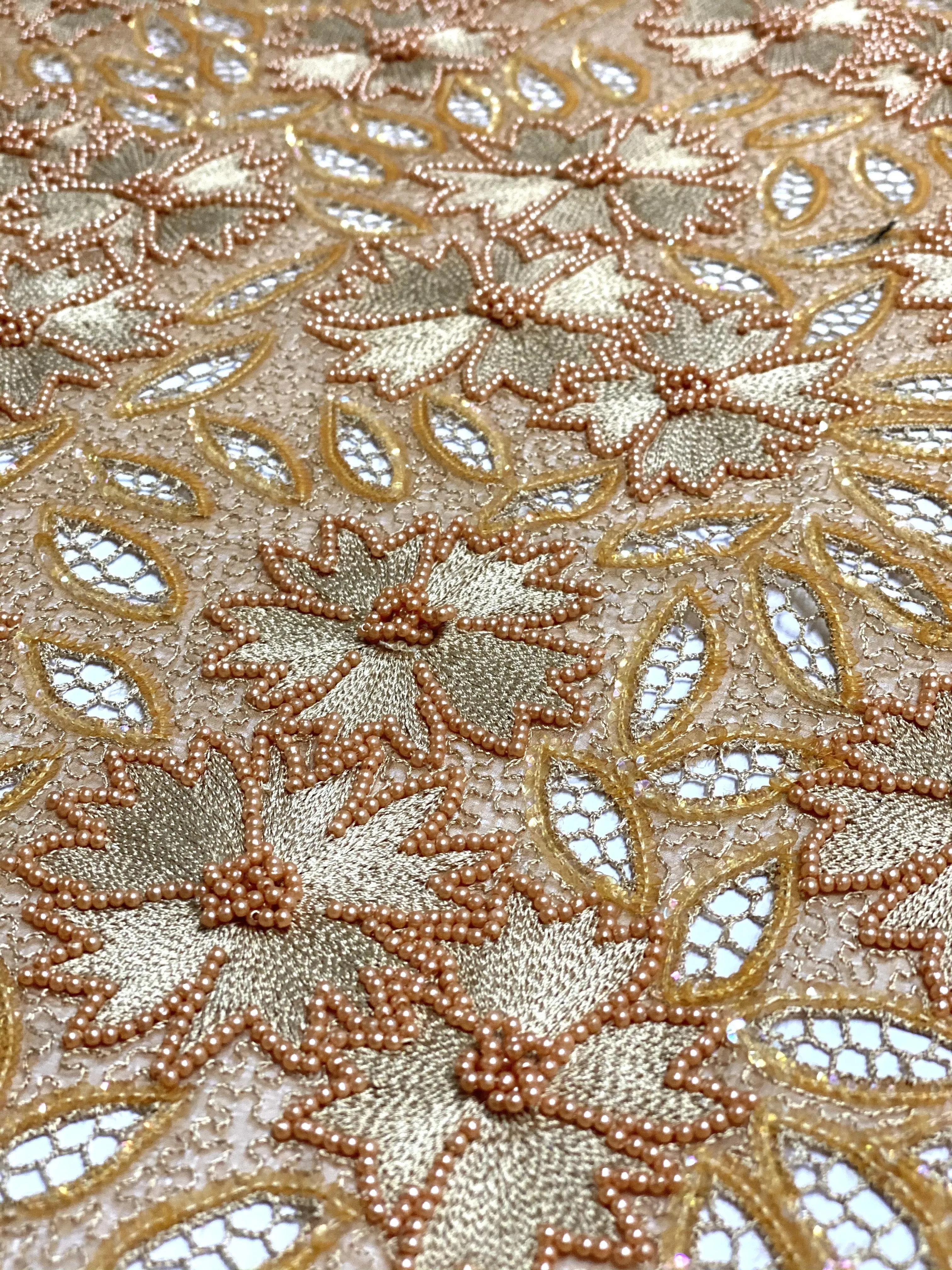 Gold Sequin & Beads On Silk Chiffon JEC-114 Fabric